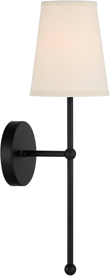 Possini Euro Design Elena Modern Wall Light Sconces Set of 2 Matte Black Metal Hardwired 6" Fixture Cream Linen Tall Drum Shade for Bedroom Living Family Room Home Hallway Dining