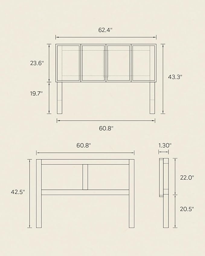 62.4" Wide Headboard Only, Queen Size Wooden Headboard Modern Farmhouse Wall Mount Headboard for Bedroom, Natural Oak