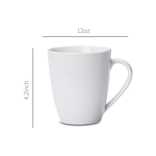 Amazon Basics Porcelain, 12 oz Coffee Mug Set, 12 Count, White