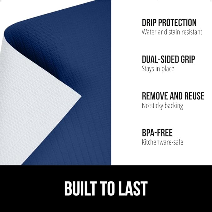 GORILLA GRIP DripGuard Shelf Liner, Non Adhesive Drawer and Kitchen Cabinet Protector, Slip Resistant BPA Free Smooth Surface Plastic Liners for Cabinets, Bathrooms, Closets, 12x240 Inch, Navy Blue