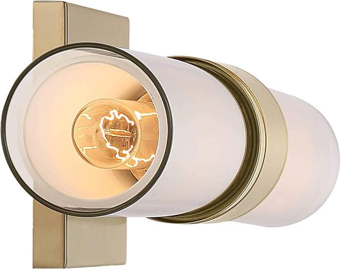 Possini Euro Design Brianna Modern Wall Mount Light Brass Gold Metal Hardwired 23 1/2" Wide Light Bar Fixture Double White Clear Glass Tube Shade for Bathroom Vanity Mirror House Home Room Decor