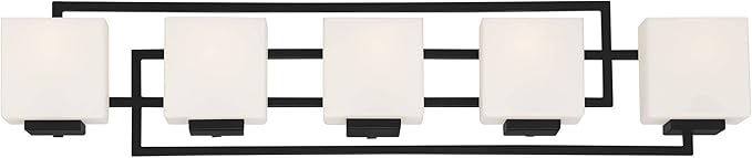 Possini Euro Design Lighting on The Square Modern Wall Mount Light Matte Black Aluminum Hardwired 37" 5-Light Fixture Opal Glass Shade for Bathroom Vanity Mirror House Living Room Home Hallway