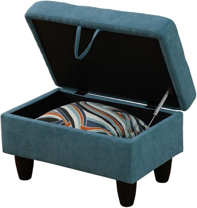 Ottoman Storage Ottoman Bench Flannel Footrest Footstool with Hinged Lid for Living Room, Bedroom, Entryway, Green, 28.5"X19"X17.5"