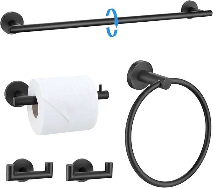 TNOMS 5 Pieces Towel Bar Set Matte Black Bathroom Hardware Accessories Set Stainless Steel Towel Racks Set for Bathroom,Wall Mounted 23.6 Inch Bathroom Hardware Set