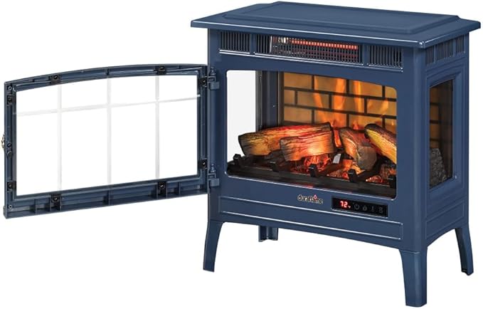 duraflame Freestanding Electric Fireplace Stove Heater with 3D Flame Effect for 1,000 Sq. Ft. Room, Navy