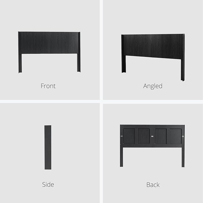 KEIKI Wooden Queen Size Headboard Only, 64.5" Wide Farmhouse Headboards with Wall Mounted Fluted Panel & Wingback for Bedroom, Black Oak