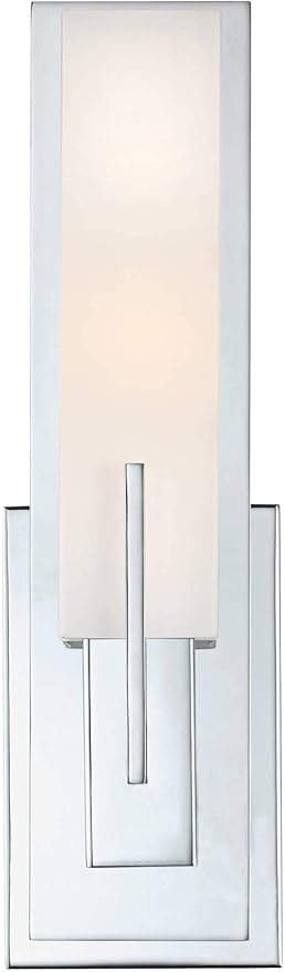 Possini Euro Design Midtown Modern Wall Mount Light Sconce Chrome Hardwired 15" High Fixture Rectangular Opal White Glass for Bedroom Bathroom Bedside Living Room Home Hallway Dining Kitchen