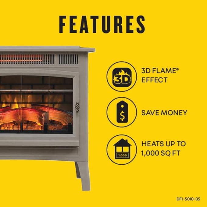 duraflame Freestanding Electric Fireplace Stove Heater with 3D Flame Effect for 1,000 Sq. Ft. Room, French Gray