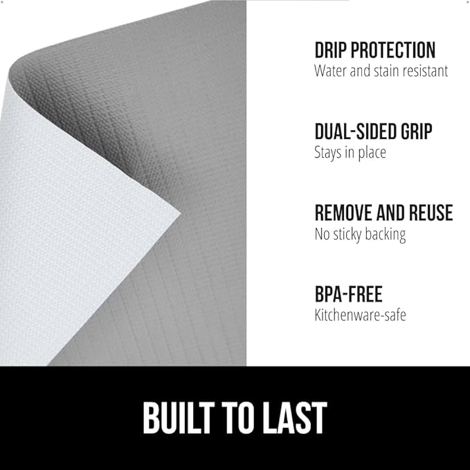 GORILLA GRIP DripGuard Shelf Liner, Non Adhesive Drawer and Kitchen Cabinet Protector, Slip Resistant BPA Free Smooth Surface Plastic Liners for Cabinets, Bathrooms, Closets, 12x240 Inch, Gray