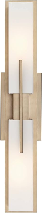 Possini Euro Design Midtown Modern Wall Light Burnished Brass Gold Metal Hardwired 23 1/2" 2-Light Fixture White Glass Shade for Bedroom Bedside Bathroom Vanity Living Room Hallway Dining House