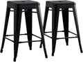 AC Pacific 24” Metal Backless Barstool Set of 2 – Country Rustic Style, Lightweight & Sturdy Build, Easy Assembly – Matte Black Finish
