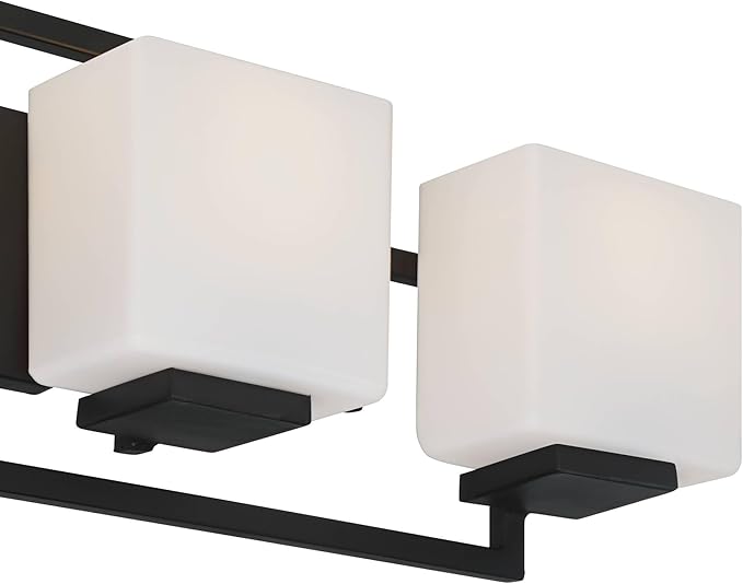 Possini Euro Design Modern Wall Light Black Hardwire 29" 4-Light Fixture Opal White Rectangular Geometric Glass Shade for Bedroom Bathroom Bedside Vanity Living Room Home Mirror Hallway Dining