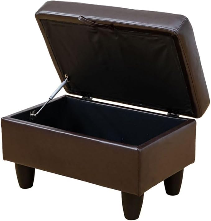 Ottoman Storage Ottoman Bench Faux Leather Footrest Footstool with Hinged Lid for Living Room, Bedroom, Entryway, Brown, 28.5"X19"X17.5"
