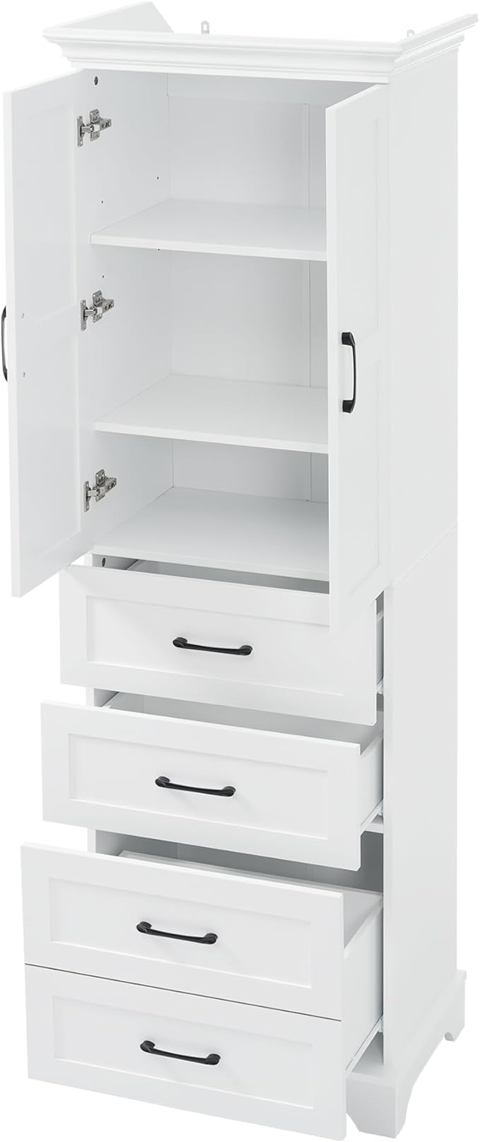 Tall Freestanding Storage Cabinet with 2 Doors & 3 Drawers, Multi-Purpose Organizer with Adjustable Shelf for Bathroom, Office, Living Room, White