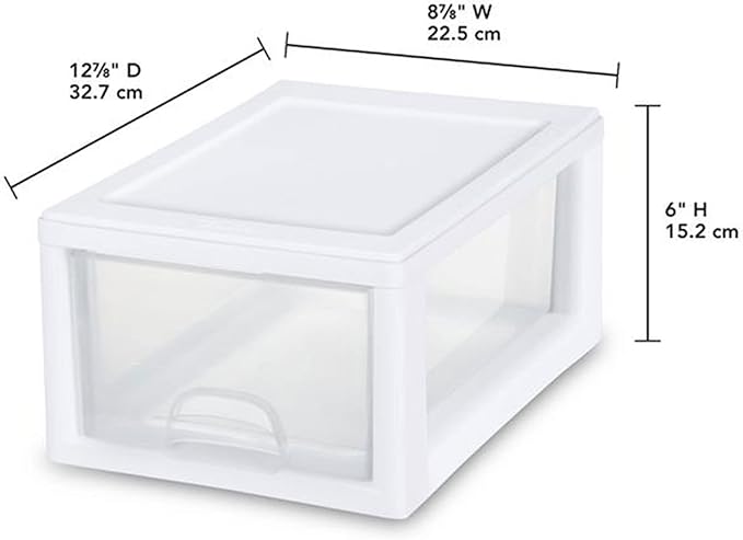 Sterilite 24-Pack 6 Quart Stacking Drawer, Clear Storage Closet Organizer, White Frame - Stackable Modular Plastic Drawers for Clothes, Accessories, Craft Supplies, Shoes or Linens