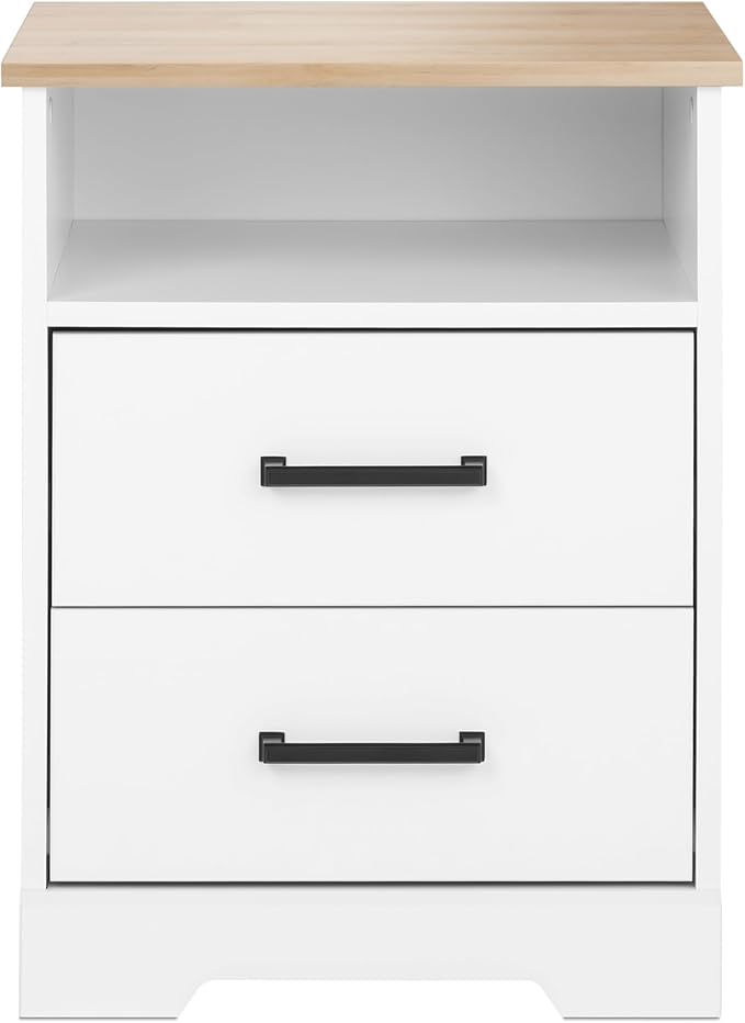 Prepac Rustic Ridge Farmhouse Nightstand Bedside Table, White and Oak Nightstand for Bedroom, End Table with 2 Drawers and Open Shelf 16.25" D x 18.75" W x 24.5" H