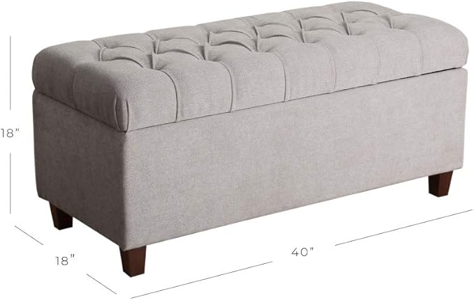 Homepop Home Decor | Tufted Ainsley Button Storage Ottoman Bench with Hinged Lid | Ottoman Bench with Storage for Living Room & Bedroom, Grey