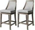 Maven Lane Vienna Counter Stools 26 Inches – Set of 2 – Swivel Stools with Footrests – Grey Solid Wood and Grey Fabric Upholstery – Ideal for Kitchen Islands and Counters