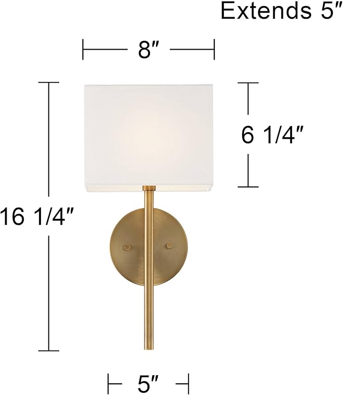 Possini Euro Design Favreau Modern Wall Sconce Lighting Warm Brass Gold Hardwired 16 1/4" High Fixture Rectangular Linen Shade for Bedroom Bedside Living Room Home Hallway Dining Kitchen