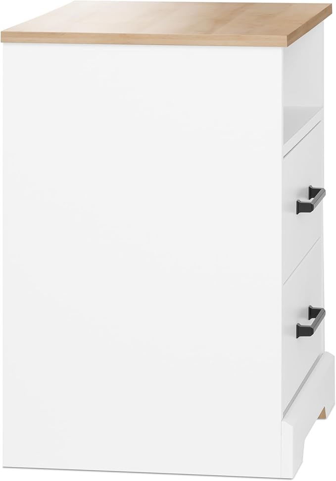 Prepac Rustic Ridge Farmhouse Nightstand Bedside Table, White and Oak Nightstand for Bedroom, End Table with 2 Drawers and Open Shelf 16.25" D x 18.75" W x 24.5" H