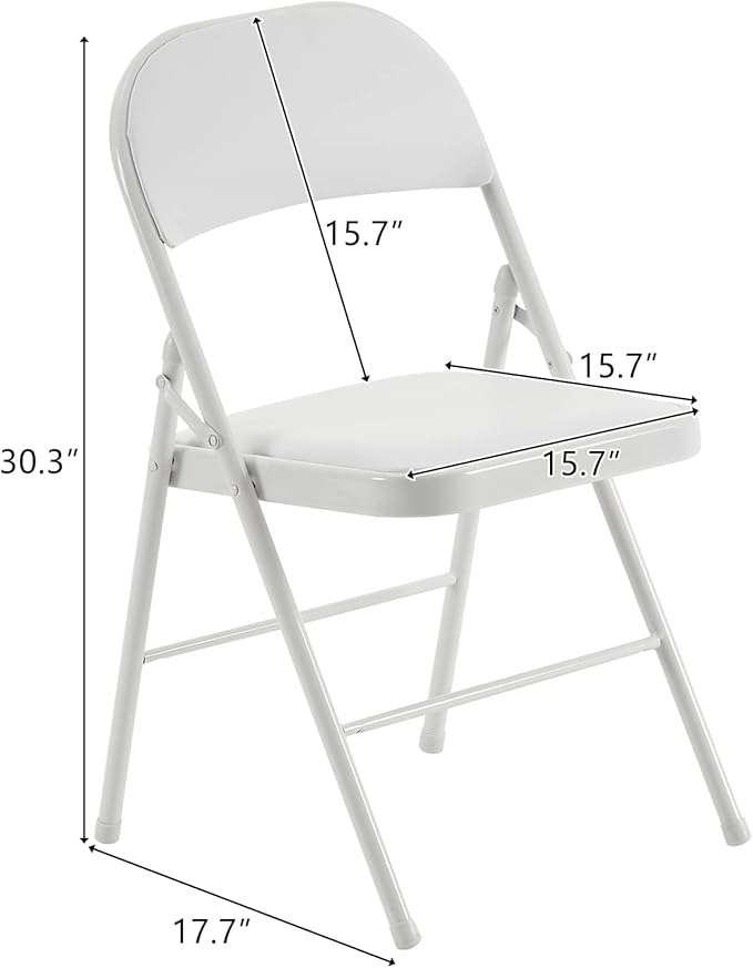 10 Pack White Folding Chairs with Padded Seats, Portable Stackable Foldable Chairs for Indoor and Outdoor, Commercial Seat with Metal Frame for Events Office Wedding Party, 330lbs Capacity
