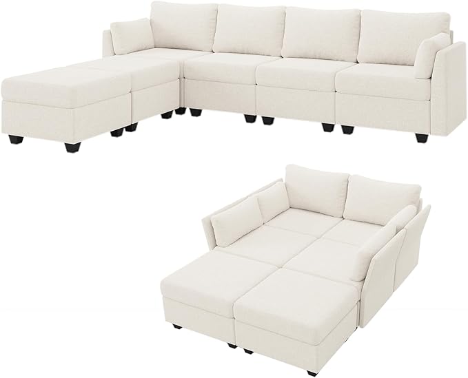 114.17" Modular Sectional Sofa, 6 Seat Sectional Couches with Storage, Memory Foam, Convertible Modular Couch for Living Room, U Shaped Comfy Modular Sofa with Chaise, Beige