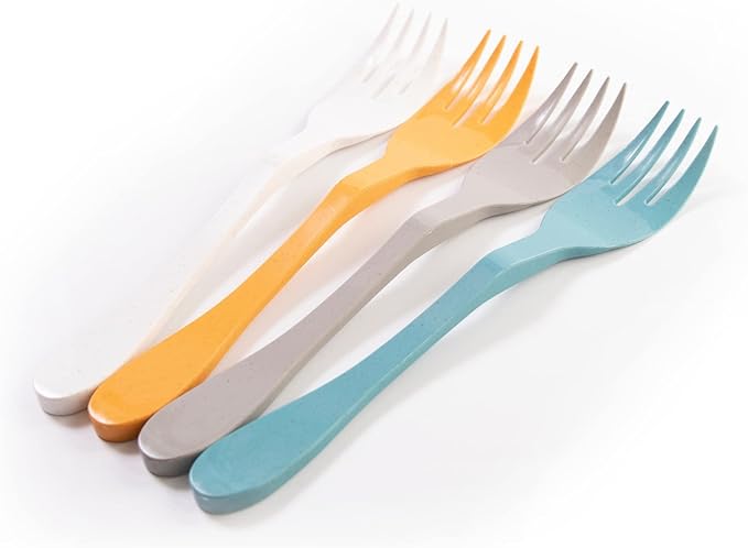 Eco Fork Open Stock, Bulk 12 Piece Set, White Reusable Bamboo