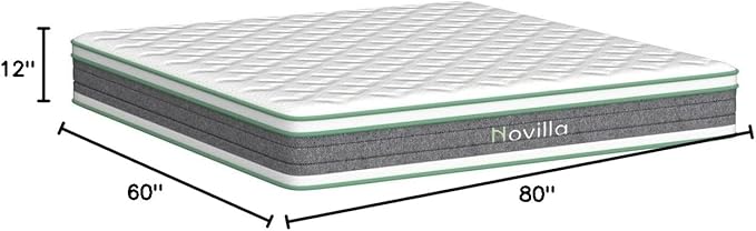 Novilla Queen Mattress, 12 Inch Hybrid Mattress in a Box, Innerspring Mattress with Gel Memory Foam for a Cool Sleep, Pressure Relief, Medium Firm Pillow Top Mattress, Groove