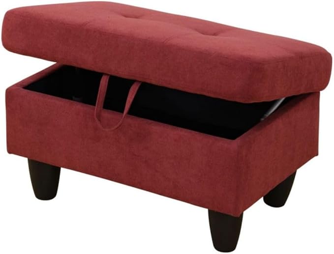 Ottoman Storage Ottoman Bench Flannel Footrest Footstool with Hinged Lid for Living Room, Bedroom, Entryway, Red, 28.5"X19"X17.5"