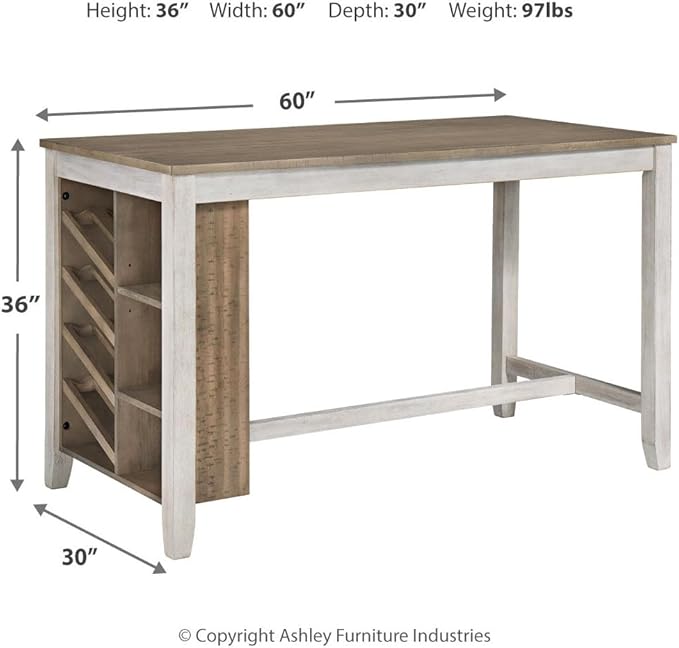 Signature Design by Ashley Skempton Farmhouse 36" Counter Height Dining Table with Storage & Wine Rack, Whitewash