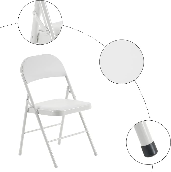 10 Pack White Folding Chairs with Padded Seats, Portable Stackable Foldable Chairs for Indoor and Outdoor, Commercial Seat with Metal Frame for Events Office Wedding Party, 330lbs Capacity