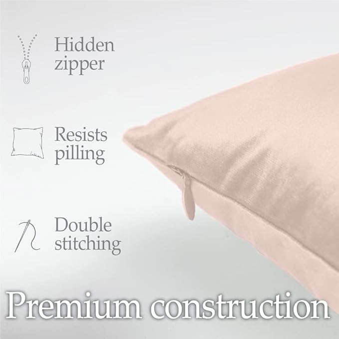 lalaLOOM Velvet Throw Pillow Covers, Set of 2, 20x20 Decorative Square Pillows Home Decor, Soft Accent Cases, Silky Machine Washable Pillowcases for Sofa, Couch, Bedroom, Living Room, Petal Pink