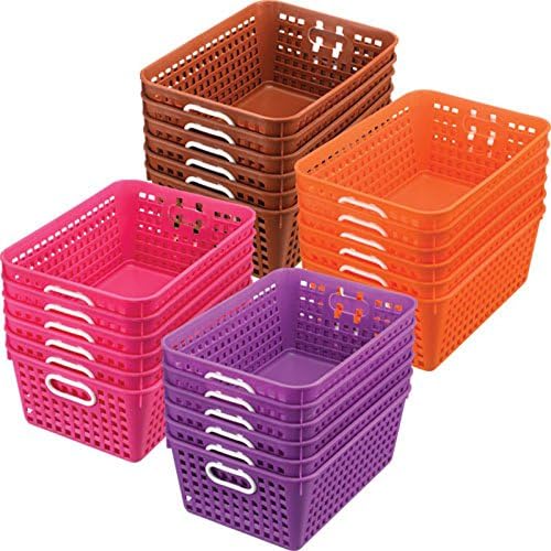 Really Good Stuff Large Plastic Book Baskets, 13.25" by 10" by 5.5" - 12 Pack, Purple, Classroom Library Organizer, Toy Storage, Multi-Purpose Organizer Basket
