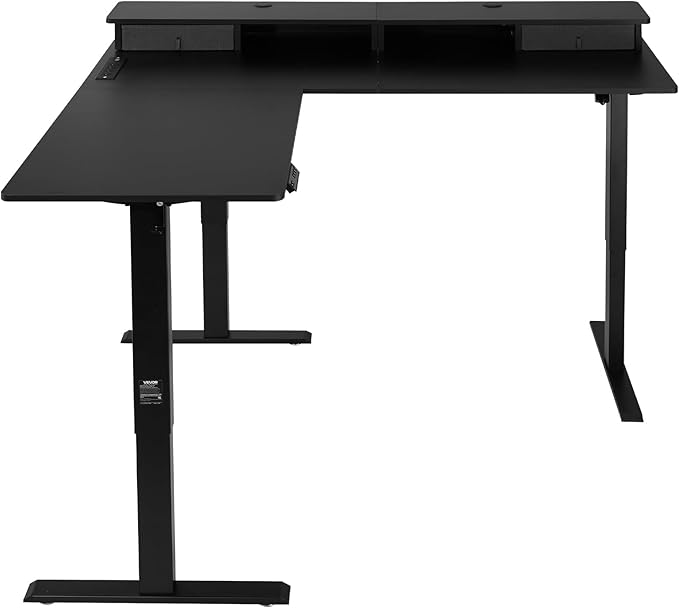 VEVOR L Shaped Electric Standing Desk with 2 Drawers, 63 x 55 inch Adjustable Height Corner Desk with Storage, Sit Stand up Computer Table with Light Strips for Office Home, Easy to Assemble, Black