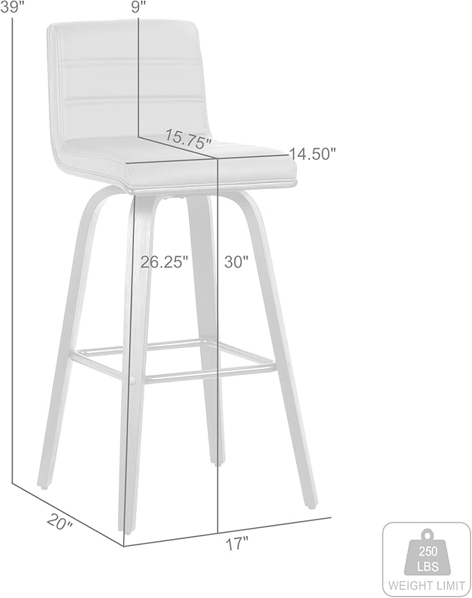 Vienna 30" Swivel Bar Stool in Walnut Wood Finish with Brown Faux Leather - Set of 3