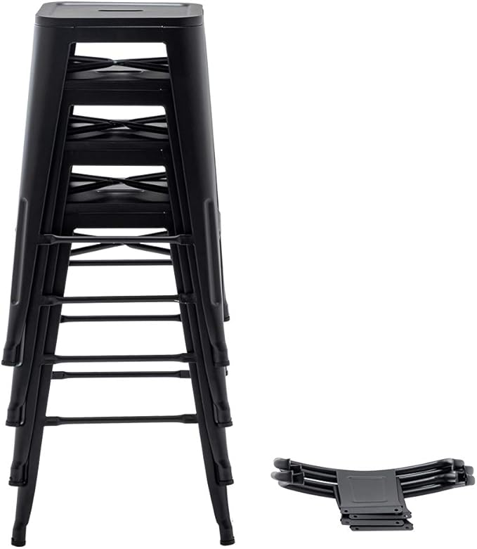 HAOBO Home 30" Low Back Metal Counter Stool Height Bar Stools [Set of 4] for Indoor/Outdoor Barstools, Matte Black