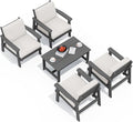 SERWALL Outdoor Patio Furniture Set, 5 Piece HDPE Patio Conversation Sets, All-Weather Wood-Like Outdoor Couch Loveseat and Coffee Table with Thick Cushions for Porch Balcony Garden Backyard