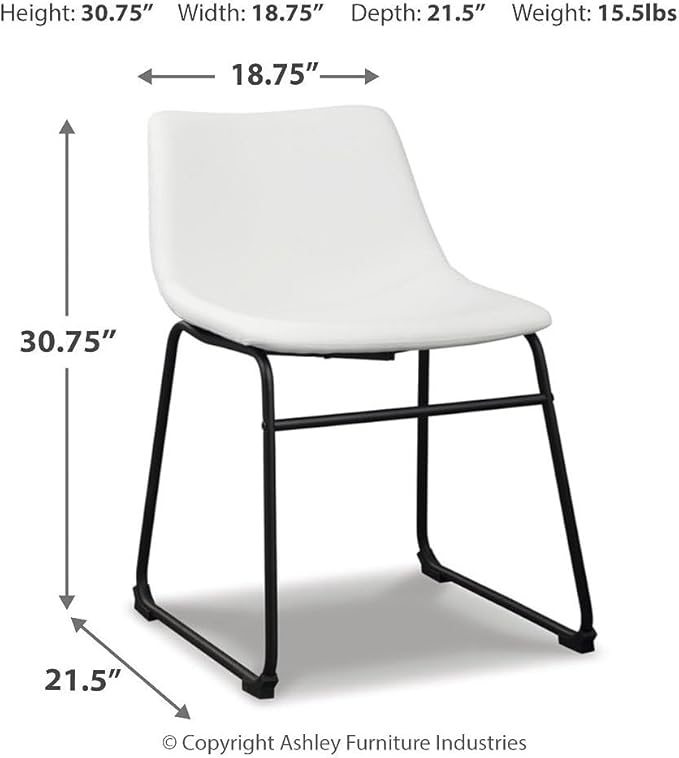 Signature Design by Ashley Centiar Urban Industrial Faux Leather 18.75" Bucket Dining Chair, 2 Count, White
