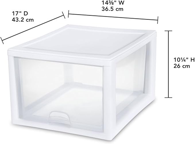 Sterilite 16-Pack 27 Quart Stacking Drawer, Clear Storage Closet Organizer, White Frame - Stackable Modular Plastic Drawers for Clothes, Accessories, Craft Supplies, Shoes or Linens