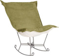 Howard Elliott Scroll Puff Rocker Seating Chair With Cover, Multipurpose Alternate Seating Butterfly Chair with Titanium Frame, Patio Furniture for Camping, Home, Indoor & Outdoor, Bella Moss