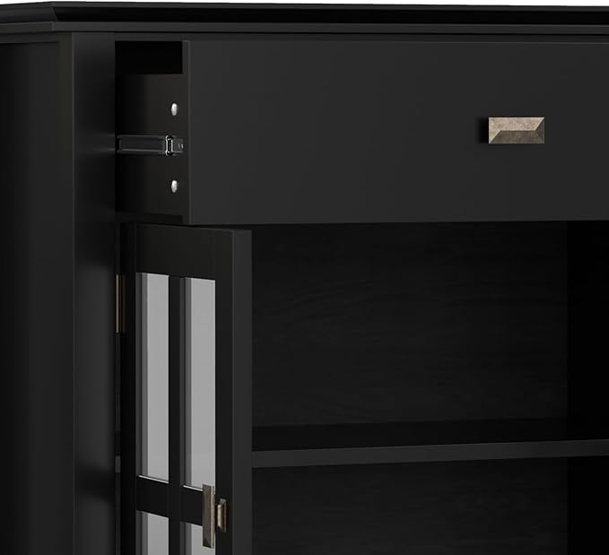 SIMPLIHOME Artisan Buffet - 60 inch Wide Solid Wood 4-Door Sideboard Buffet in Black, Transitional Storage Cabinet for Dining Room or Kitchen with Adjustable Shelves and Square Knobs