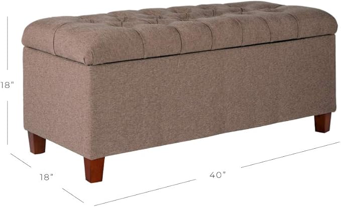 Homepop Home Decor | Tufted Ainsley Button Storage Ottoman Bench with Hinged Lid | Ottoman Bench with Storage for Living Room & Bedroom, Brown 18x40x18 inches