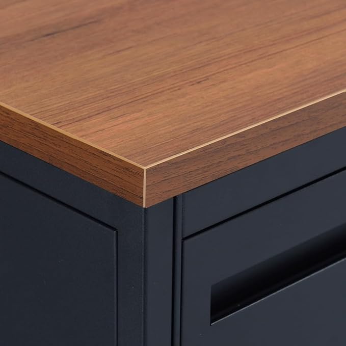 NBF Carbon L-Shaped Reversible Executive Office Work Desk - Durable Laminate Computer Desk with 4 Drawers Pedestal - Modern Desk with Storage and File Cabinet - (66" W x 78" D, Black, Gray, Maple)