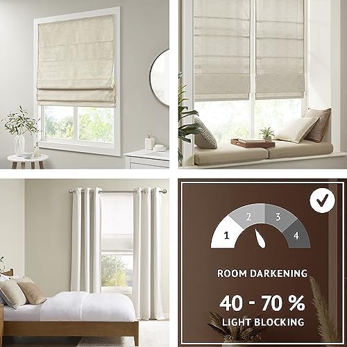 Madison Park Cordless Roman Shades Faux Silk Shade with Sheen 1-Panel Privacy, Room Darkening, Energy Efficient, Thermal Insulated Window Blind for Bedroom, Living Room Décor, 27"W x 64"H Como, Ivory