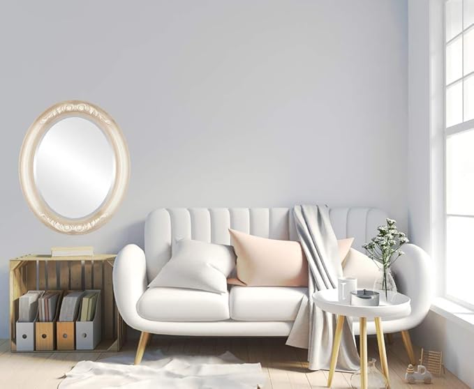 OVALCREST Oval Beveled Wall Mirror for Home Decor - Florence Style - Taupe - 44" x 34"