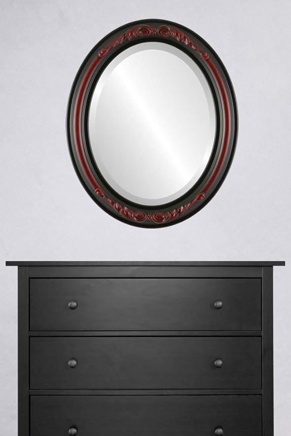 OVALCREST Oval Beveled Wall Mirror for Home Decor - Florence Style - Vintage Cherry - 32" x 26"