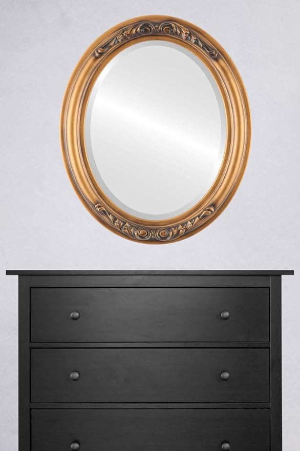 OVALCREST Oval Beveled Wall Mirror for Home Decor - Florence Style - Sunset Gold - 34" x 24"