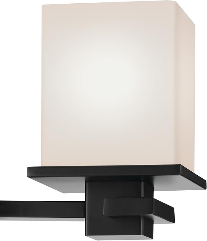 KICHLER Tully 6.5" 1-Light Wall Sconce with Satin Etched Cased Opal Glass in Black for Vanity, Living Room, Dining Room, Bedroom, Laundry Room, Mudroom, Hallway, Stairwell (6.5 x 5 x 7), 45149BK