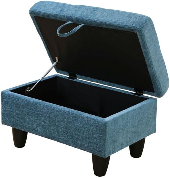 Ottoman Storage Ottoman Bench Flannel Footrest Footstool with Hinged Lid for Living Room, Bedroom, Entryway, Blue, 28.5"X19"X17.5"