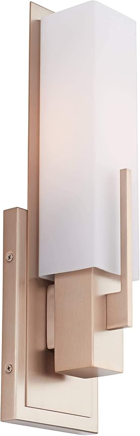 Possini Euro Design Midtown Modern Wall Sconce Lighting Burnished Brass Hardwired 15" High Fixture Rectangular White Glass for Bedroom Bathroom Bedside Living Room Home Hallway Dining Kitchen